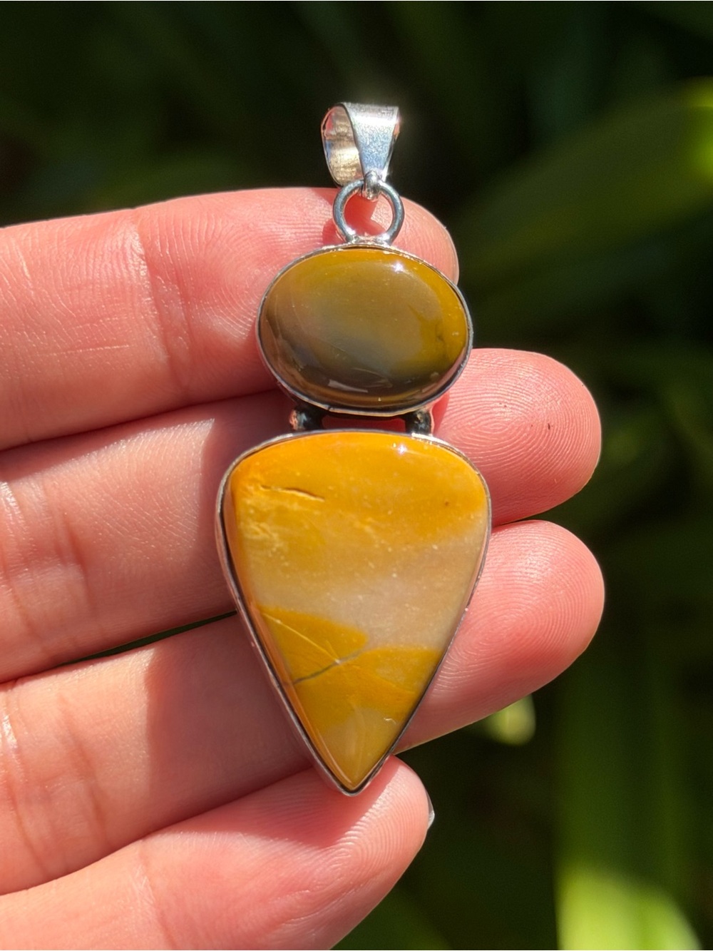 Yellow Jasper 925 Silver Plated Double-Stone Pendant ZZPD00020